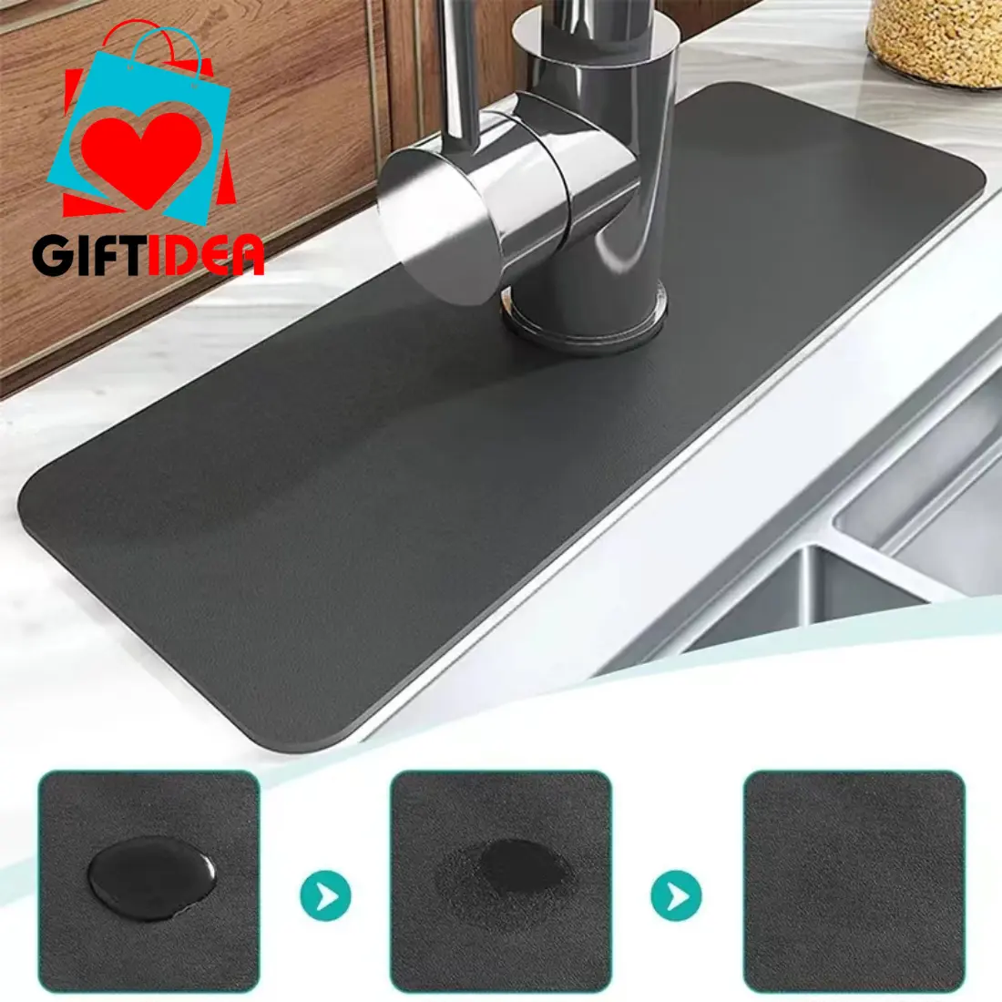 Giftidea Kitchen Faucet Mat Super Absorbent Diatom Bathroom Sink Splash-proof Desktop Mat Quick Dry Anti-mold Draining Mat Bathroom Mat Organizer Pad
