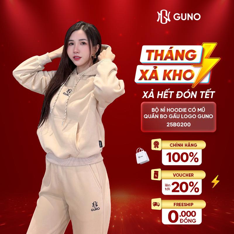 GUNO-Bộ quần áo nỉ Hoodie có mũ quần bo gấu logo GUNO SP5 |25BG200