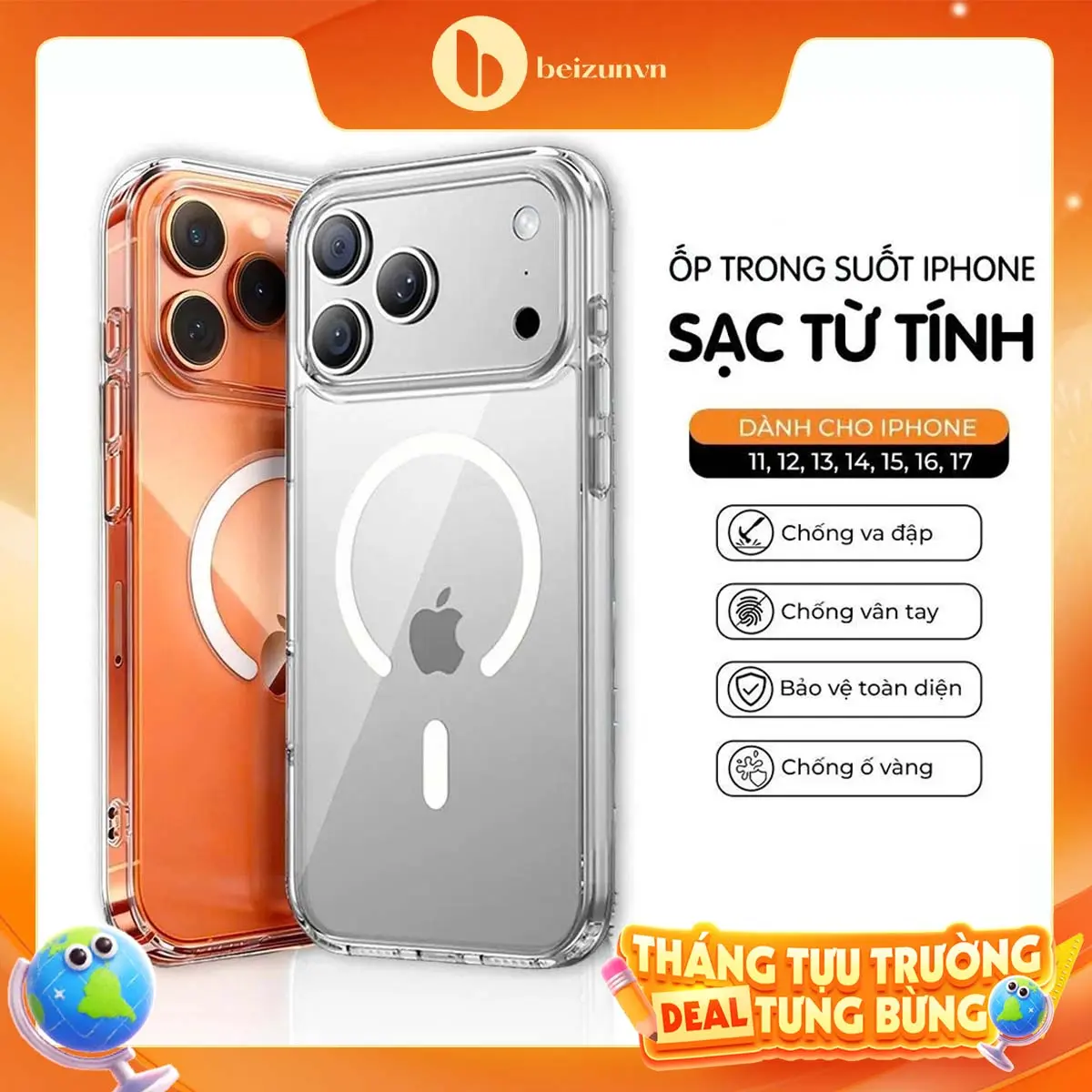 Ốp Lưng iphone Trong Suốt Chống Sốc - Hỗ trợ sạc từ tính không dây dành cho iphone 16 ,15 ,14 ,13 ,12, 11promax và 16, 15, 14 plus