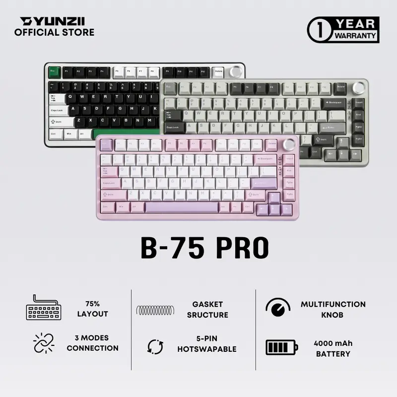 Yunzii B75 / B-75 Pro Mechanical Keyboard Gasket Wireless 3in1 Connection 0