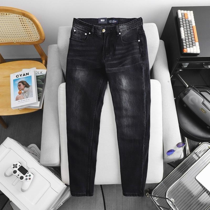  Quần bò nam dài màu đen xám mài gối ôm dáng co giãn Jean Menswear 
