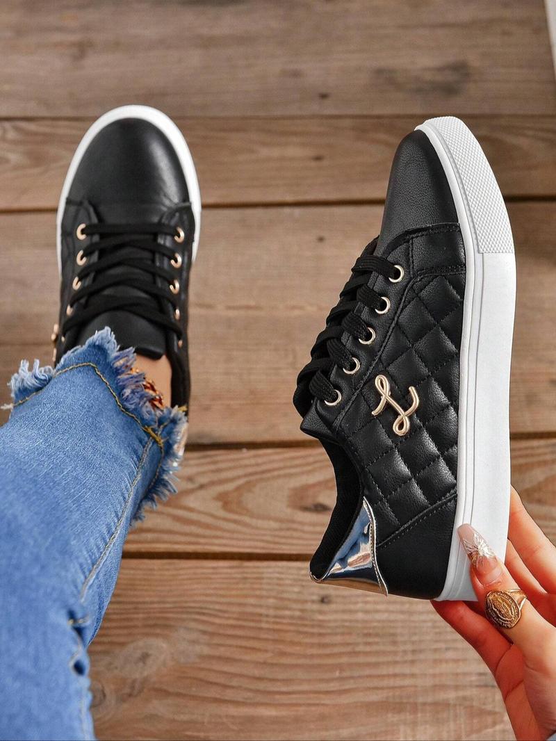 Product Introduction of Women's Fashionable Lace Up Sneakers, Casual Comfortable Sports Shoes for Daily Wear, Female All-match Round Toe Shoes for Spring & Fall 8