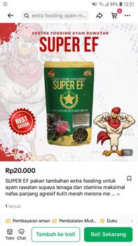 Product Review of SUPER EF pakan tambahan extra fooding untuk ayam rawatan supaya tenaga dan stamina maksimal nafas panjang agresif kulit merah merona menjaga kesehatan ayam from A**7 0