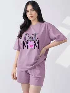 SETELAN KULOT DEWASA MOTIF "CAT MOM" BAHAN BABYTERRY PREMIUM CELANA 7/8 -
