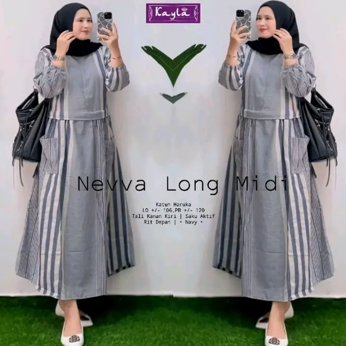 Neva long midi dress wanita bahan katun haruka Midi 2