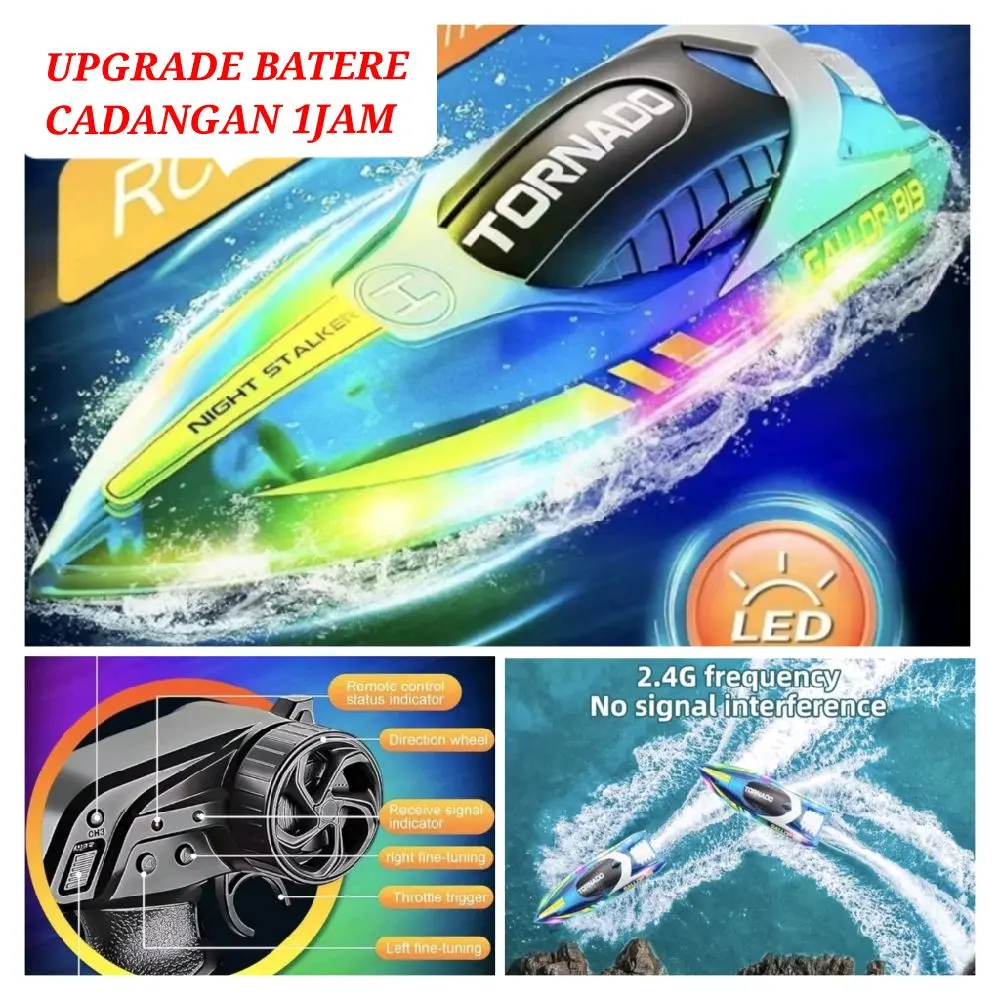 Rc BOAT TORNADO LAMPU LED NYALA 2,4GHZ BISA MAIN BARENG MAINAN KAPAL SELAM PERAHU REMOTE CONTROL Baterai