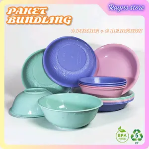 paket hemat 6 piring gemoy pastel&6 mangkok jadul pastel set 1 lusin,perlengkapan makan,souvenir kitchenware anti pecah awet tahan lama Kado,peralatan makan