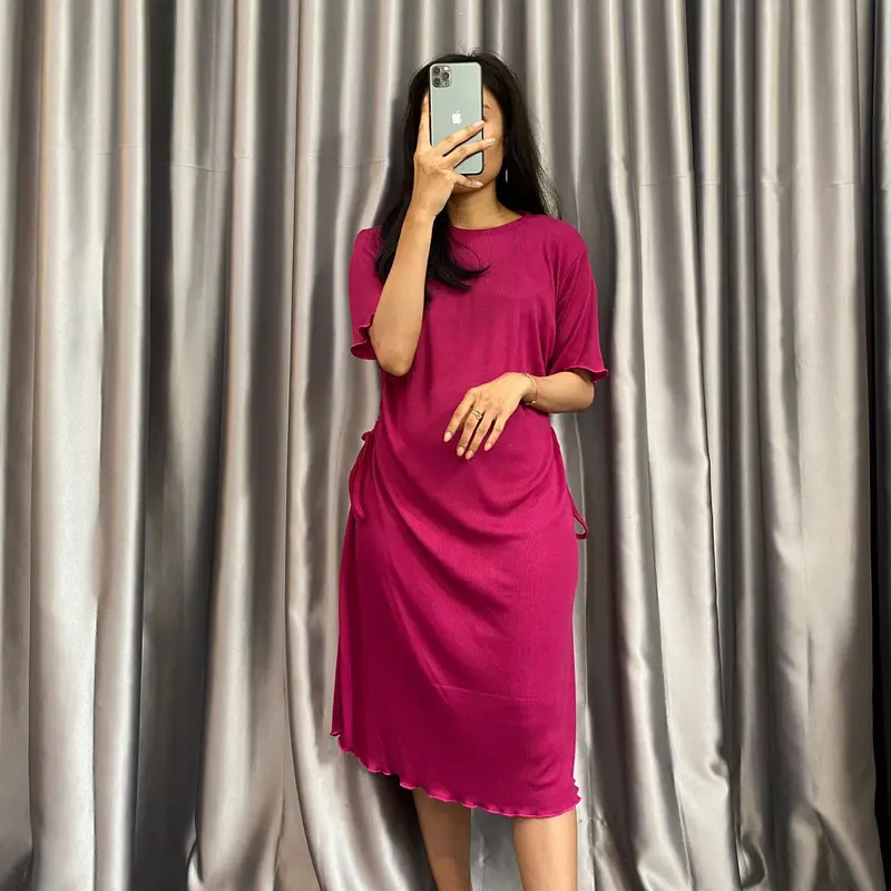 RIANA DRESS - Midi Dress Wanita Bahan Rib Knit Melar Model Serut Kriwil Ratna Store 0