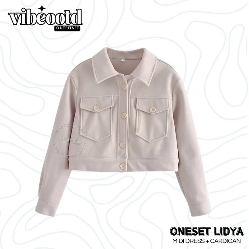 Lidya Outfit Set Wanita ( Bawahan Inner midi dress Hitam +  Atasan Outer Cardigan Blazer Kancing ) Ootd Crop Cewek Simple - One Set Korean Look Santai Basic | Semi Formal 3