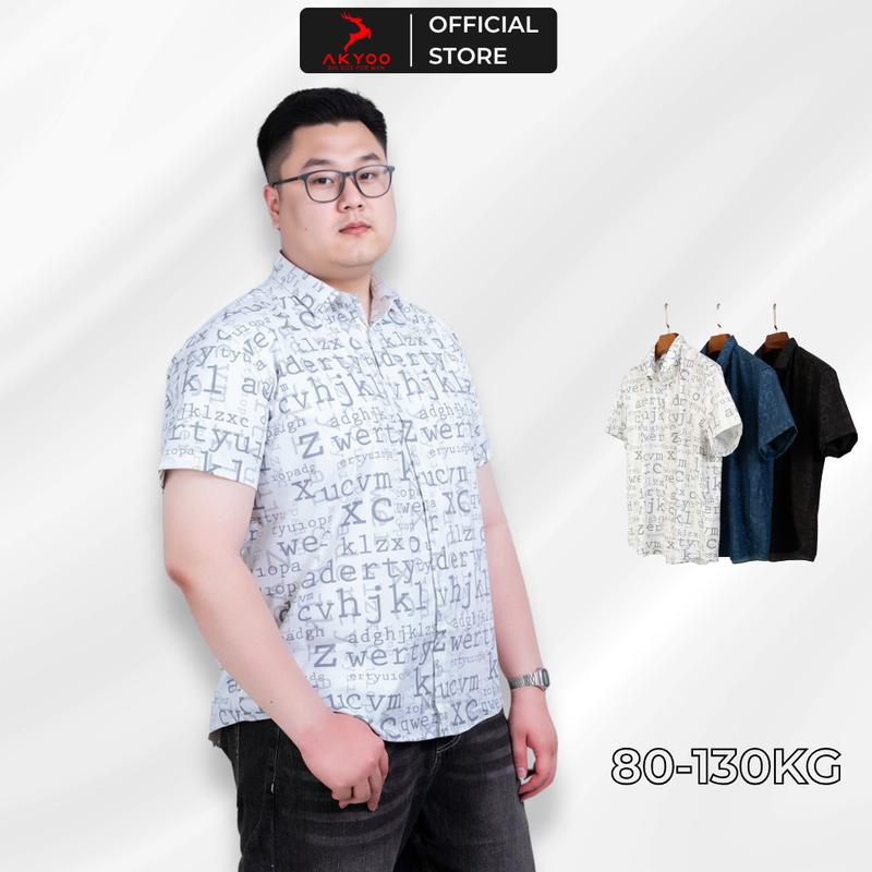 Áo sơ mi ngắn tay họa tiết chữ big size nam 80-130kg AKYOO, vải mềm, thoáng mát, thấm hút mồ hôi - SM HT A1 - SM HT TRANG - SM HT XANH