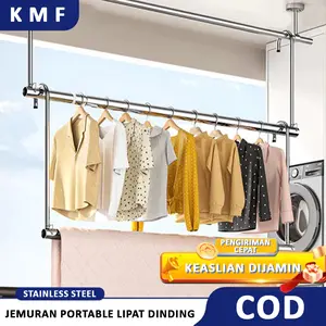 Jemuran Portable Lipat Dinding Stainless Steel Jemuran Dapat Diangkat Ditarik Kapasitas Tinggi