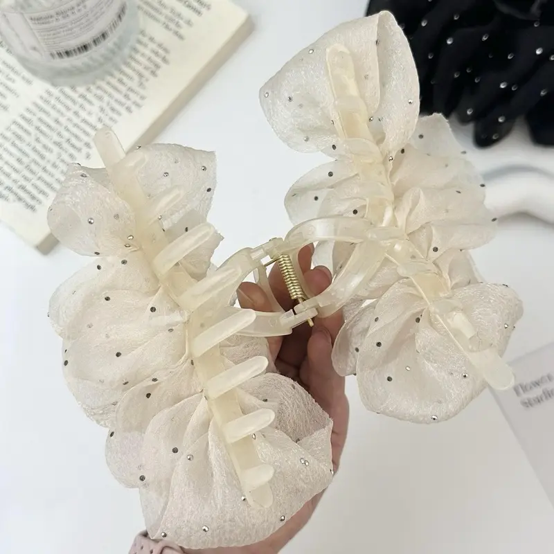COMBO 2 kẹp Trắng+Đen kẹp gắp dọc 13cm kẹp tóc nơ bong bóng đính đá bồng bềnh phong cách thời trang 5