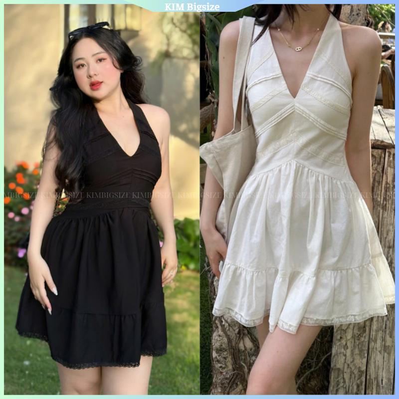 KIMBIGSIZE Váy Yếm Hở Lưng Bo Chun Kèm Mút Bigsize 55-90kg Nữ Women