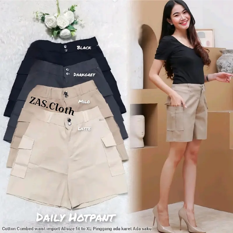 Daily hot pant wanita polos celana pendek remaja perempuan katun pinggang karet 0