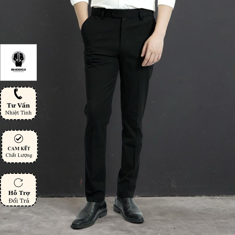 Quần Âu Cạp Cao Nam Min Menswear Chất Lượng Cao, Chất Vải Bambo Co Giãn Đa Chiều, Có Cạp Chun Ẩn - Dài Thông Thường Sang Trọng Pants Đen