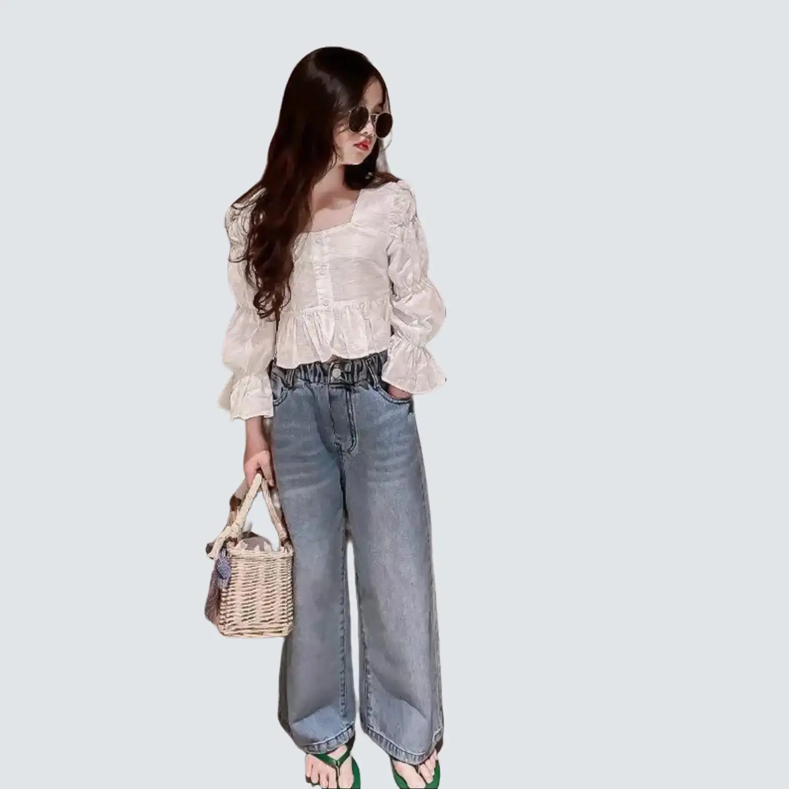 CELANA JEANS ANAK UMUR 6-11 TAHUN MODEL KULOT Polos Fashion 10-11 tahun snowhitam bawahan –12 korean style
