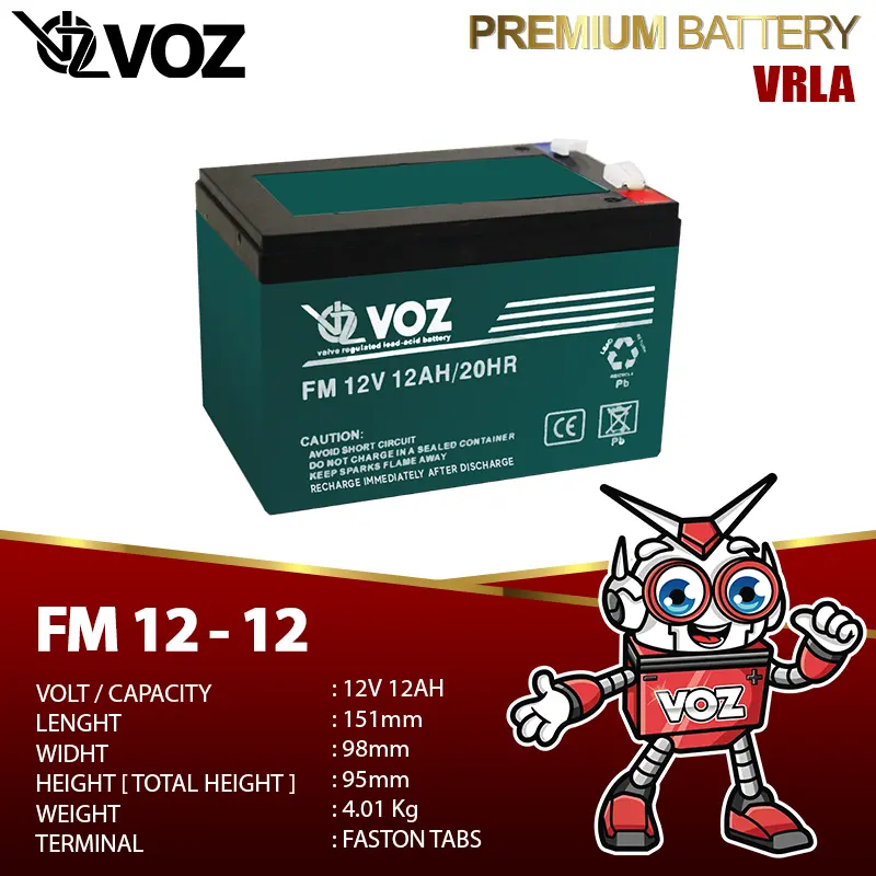 Baterai Sepeda Listrik VOZ 12V 12 Ah - Aki Kering E-Bike - Solar Cell - UPS - BTS 0