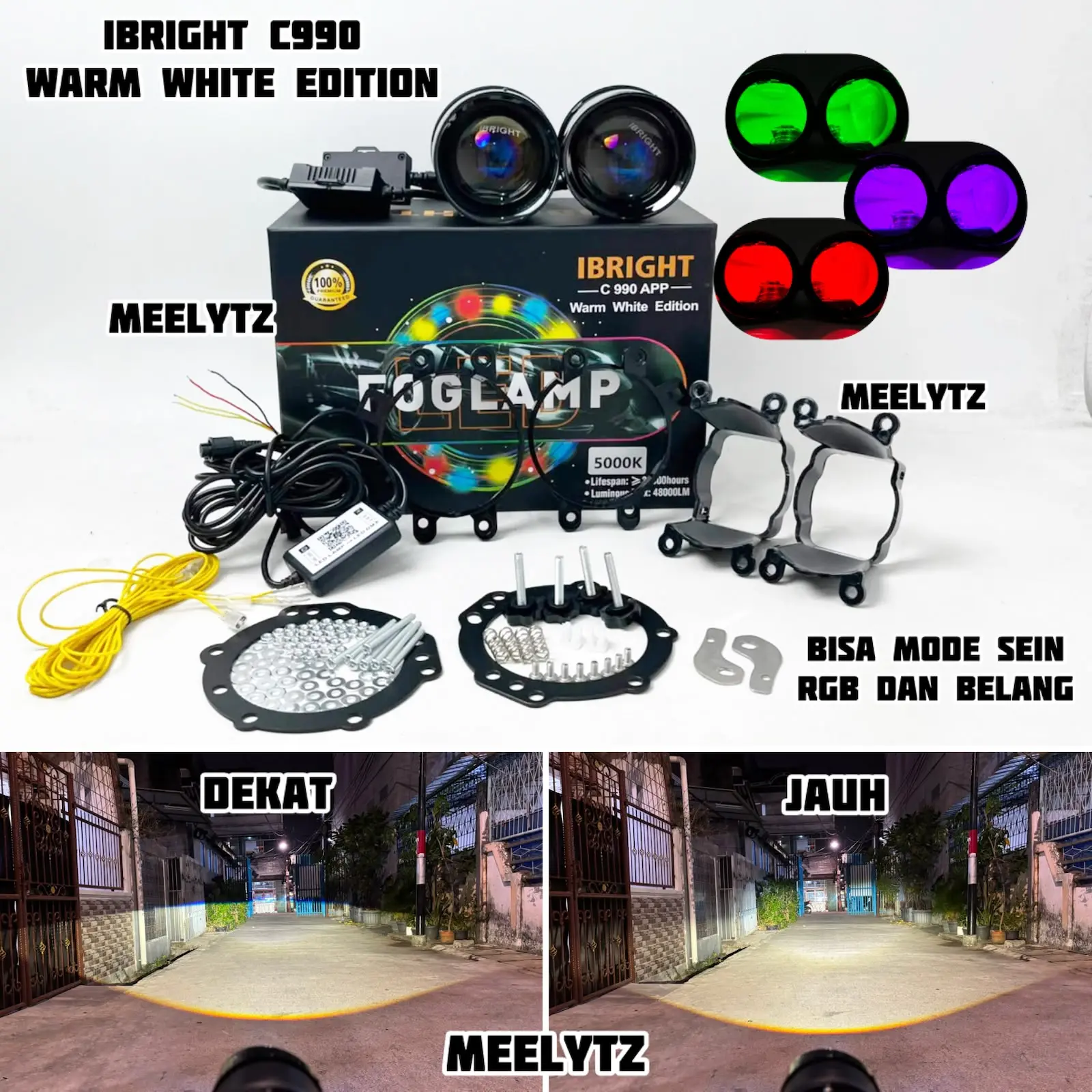 IBRIGHT C990 - Sepasang Foglamp 3inc  IBRIGHT Upgrade Honda dan Toyota Blue Lens C 990 Bonus Breket Foglamp Universal