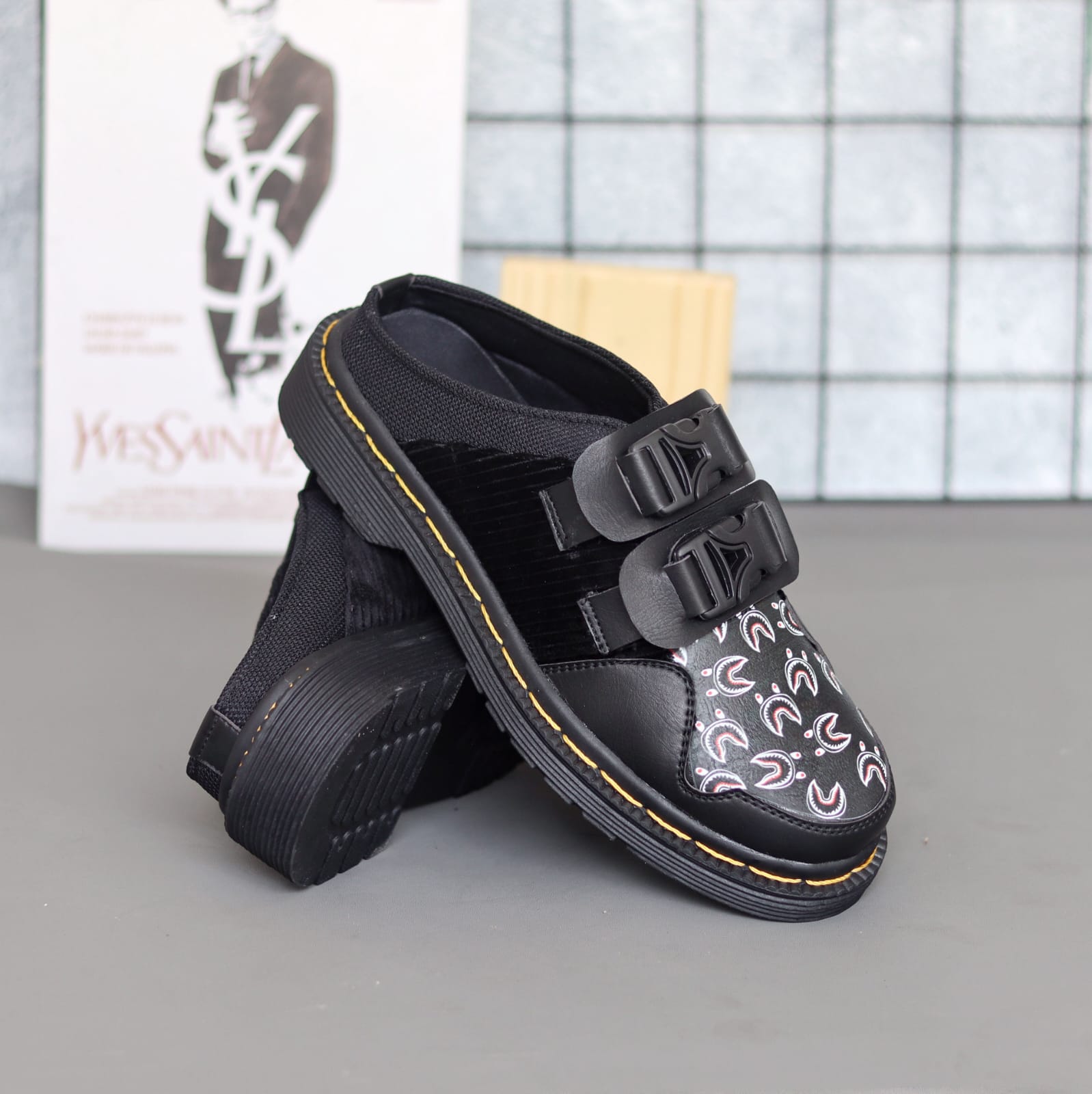 Bustong - Sandal Selop Kulit Asli Original Pria Casual BLACK