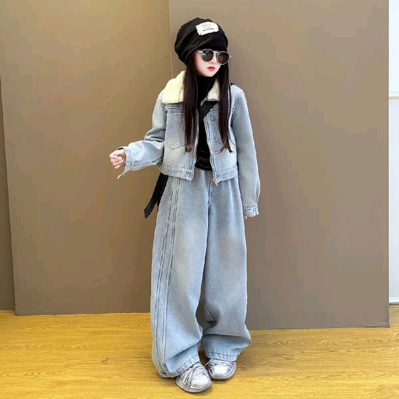   Jx Set 2 Món Gồm Áo Jean Và Quần Jean Cá Tính Cho Bé Gái Từ 15-50kg Phong Cách Khỏe Mạnh Chất Liệu Jean Thoáng Khí Size 3-14 Tuổi 