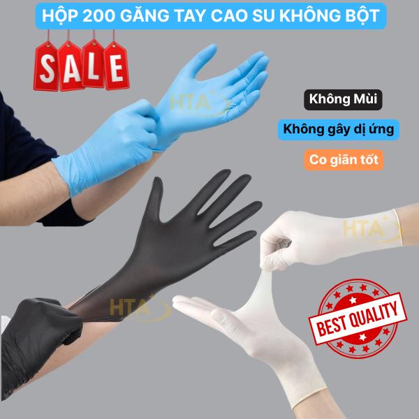 HỘP 200 CÁI Găng Tay cao su Không Bột HTA - Chống Hóa Chất Chế Biến Thực Phẩm Nhà Bếp - Nặn Mụn, SPA Thẩm Mỹ Viện, Nhà Hàng - 100 Chiếc/Hộp
