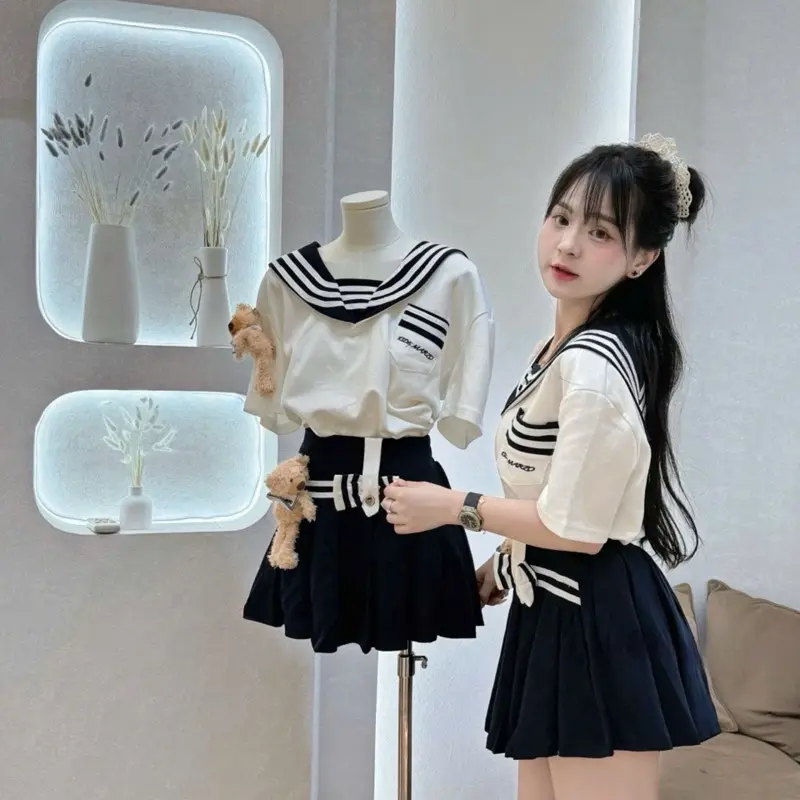Set 13 demarzo áo thuỷ thủ mix chân váy nơ KÈM 2 gấu hàng L1