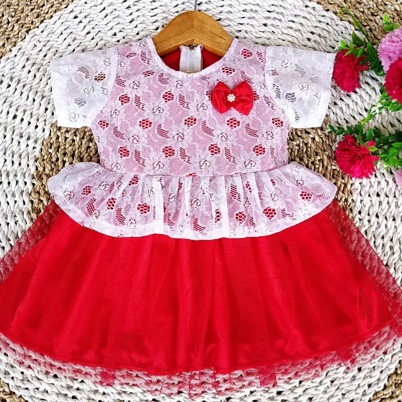 gaun pesta bayi brokat putih variasi pita cute 0
