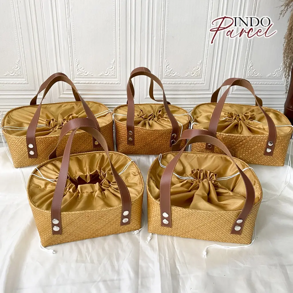 INDOPARCEL- Tas Keranjang Baki Anyaman Tas Hampers Goodie Bag 2 Varian Tali Kulit dan Tali Rara