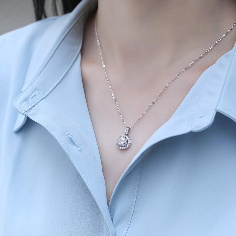 Vòng Cổ Moissanite Bạc, Hình Tròn Cao Cấp 3.0 Carat, [JKS] 4