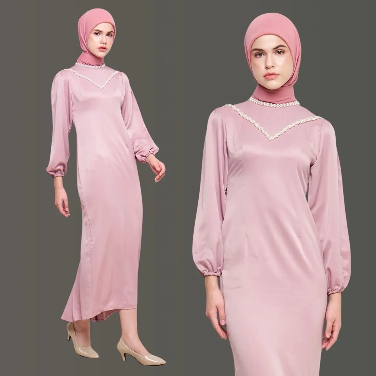 EMILY DRESS SATIN DUYUNG SLIMFIT - GAUN KONDANGAN PESTA MEWAH PRESSBODY HIJAB