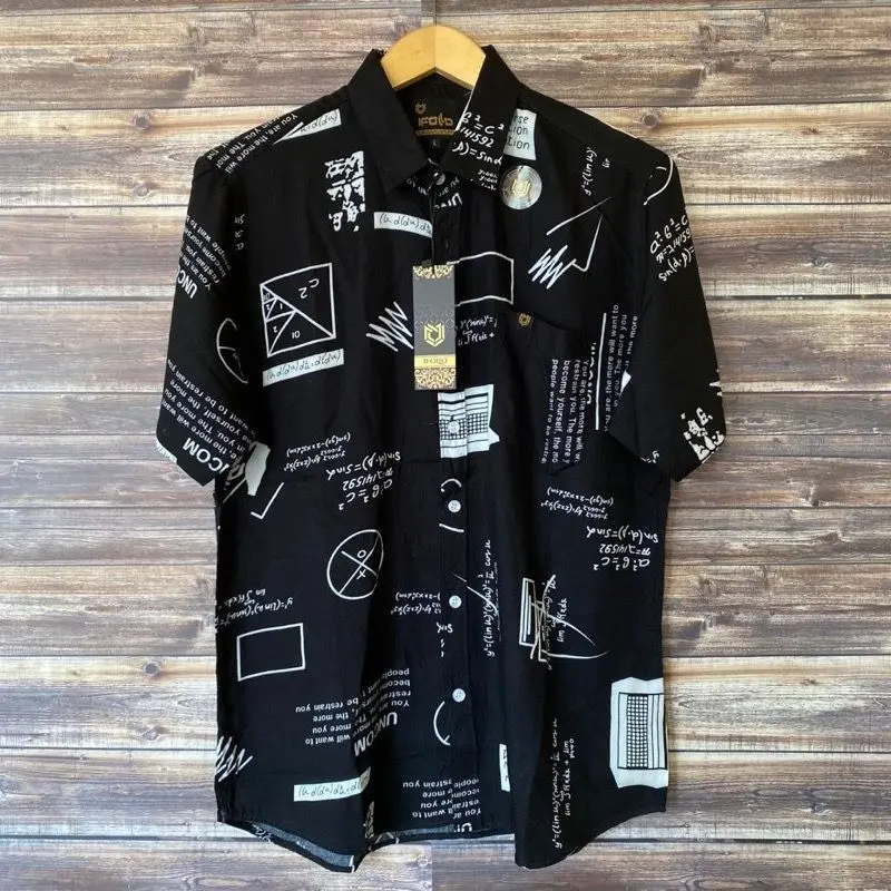 kemeja motif pria terbaru rumus hitam putih fashion kekinian Dewasa Distro Katun Panjang 4