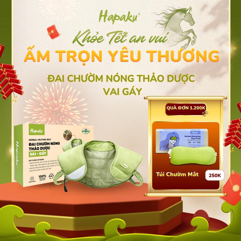   MUA 1 TẶNG 1 ĐƠN 1200K  Đai Chườm Nóng Thảo Dược Vai Gáy Cổ Hapaku - Bản Làm Nóng Bằng Điện - Giảm Đau Mỏi Vùng Cổ Vai Gáy Giảm Căng Cứng Cơ Lưu Thông Khí Huyết - Quà Tết Sức Khỏe Cho Người Thân Thương 