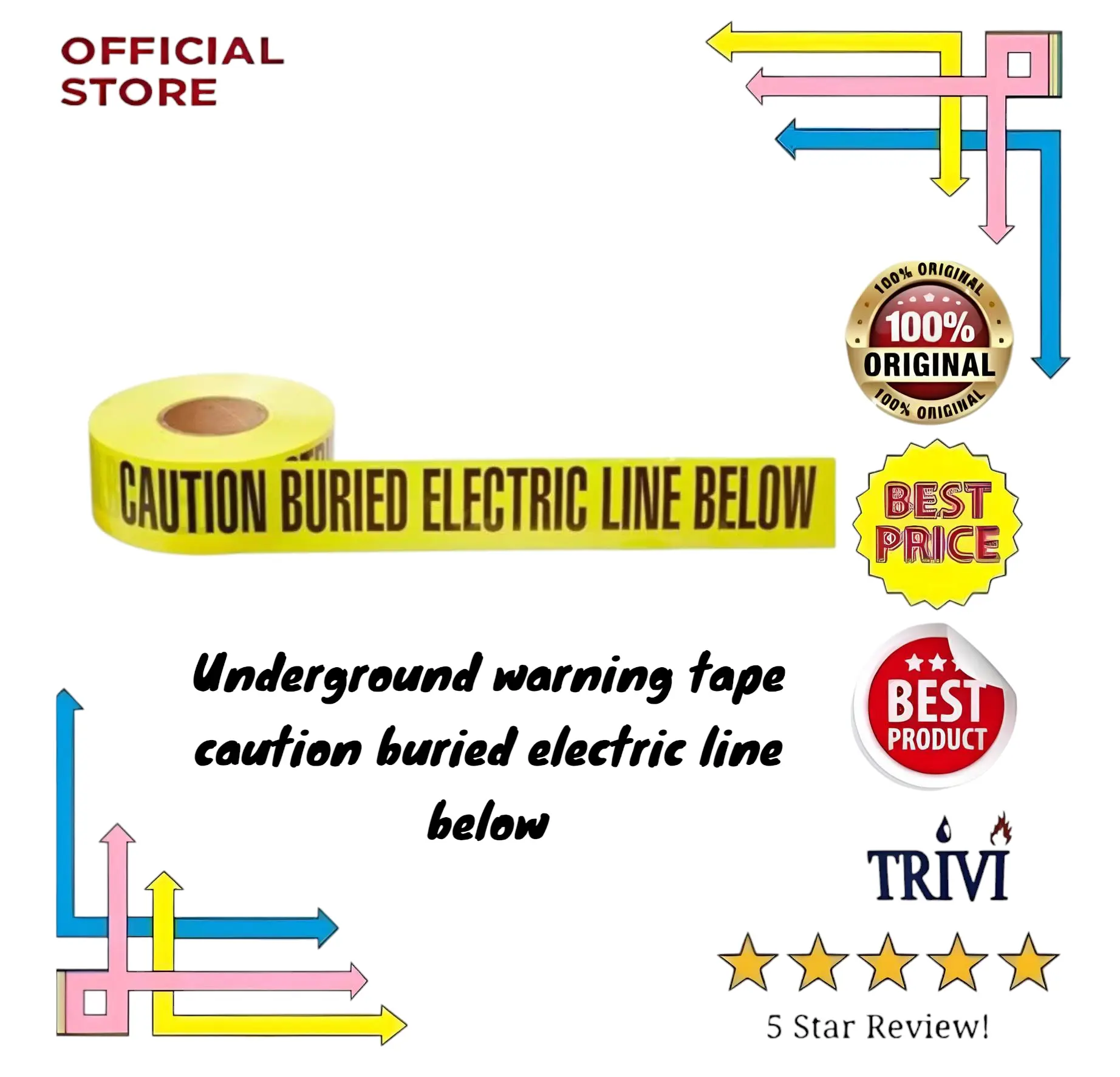 Underground warning tape caution buried electric line below.