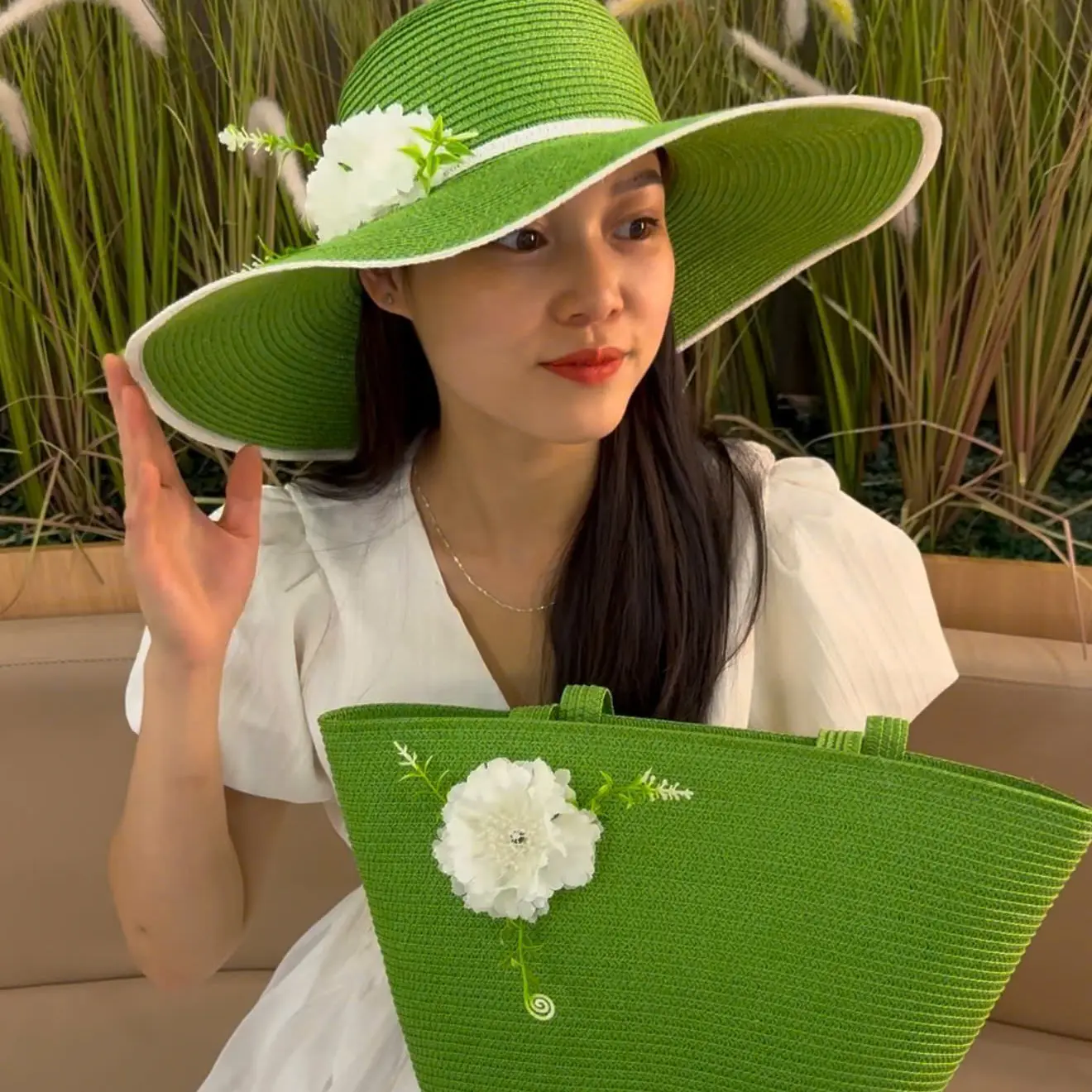Set Túi Mũ cói vành rộng ( Túi size 42cm) đi chơi đi du lịch đi biển thời thượng