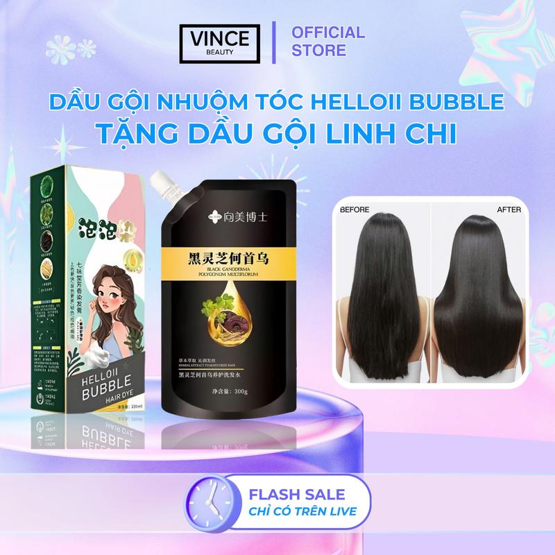  NHUỘM NÂU HẠT DẺ - Dầu Gội Nhuộm Tóc Phủ Bạc HELLO BUBBLE 230ml Chiết Xuất Thảo Dược Thiên Nhiên Nhuộm Tóc Đơn Giản Tại Nhà Lên Tóc Chuẩn Màu Salon 