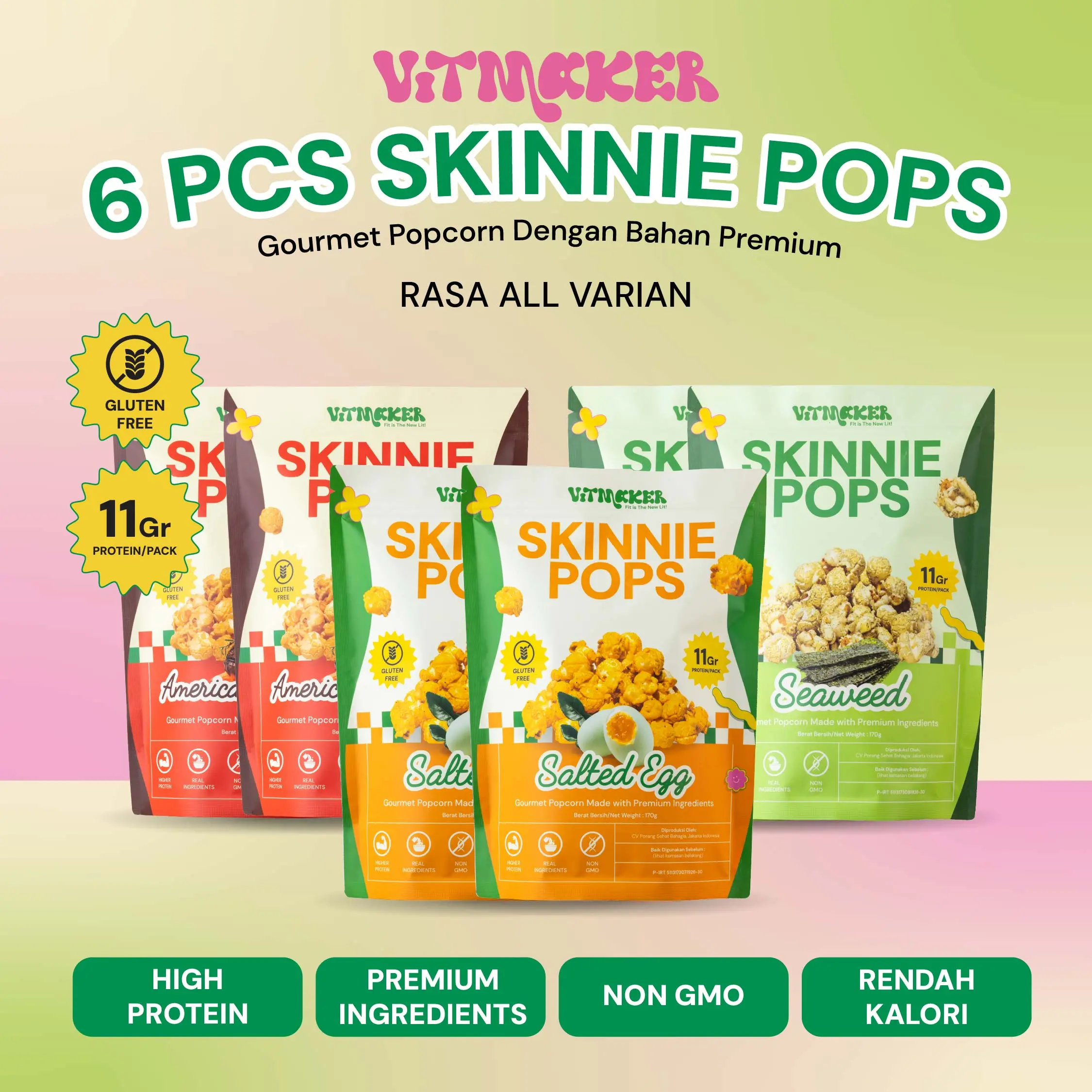 Skinnie Pop - Popcorn tinggi protein, gluten free, non GMO