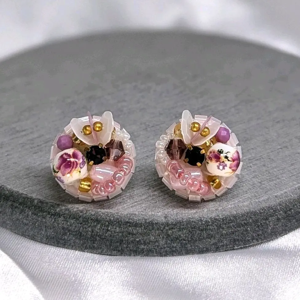 [S925 Earrings] Plum Blossom x Cinnabar Plum (Size: Classic) - Handsewn Sequin Earrings statement jewelry 925 silver