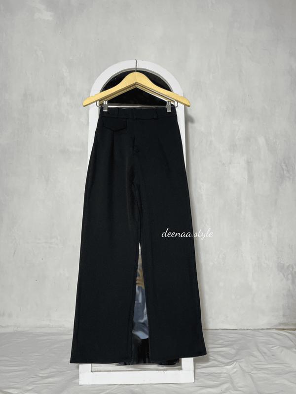 Oro Pants Knit Celana Panjang Korean Style Wanita Highwaist Anti Kusut Nyaman Casual Basic Kulot Formal Loose Kantor Variasi Kantong Karet ivory outfit ootd 8