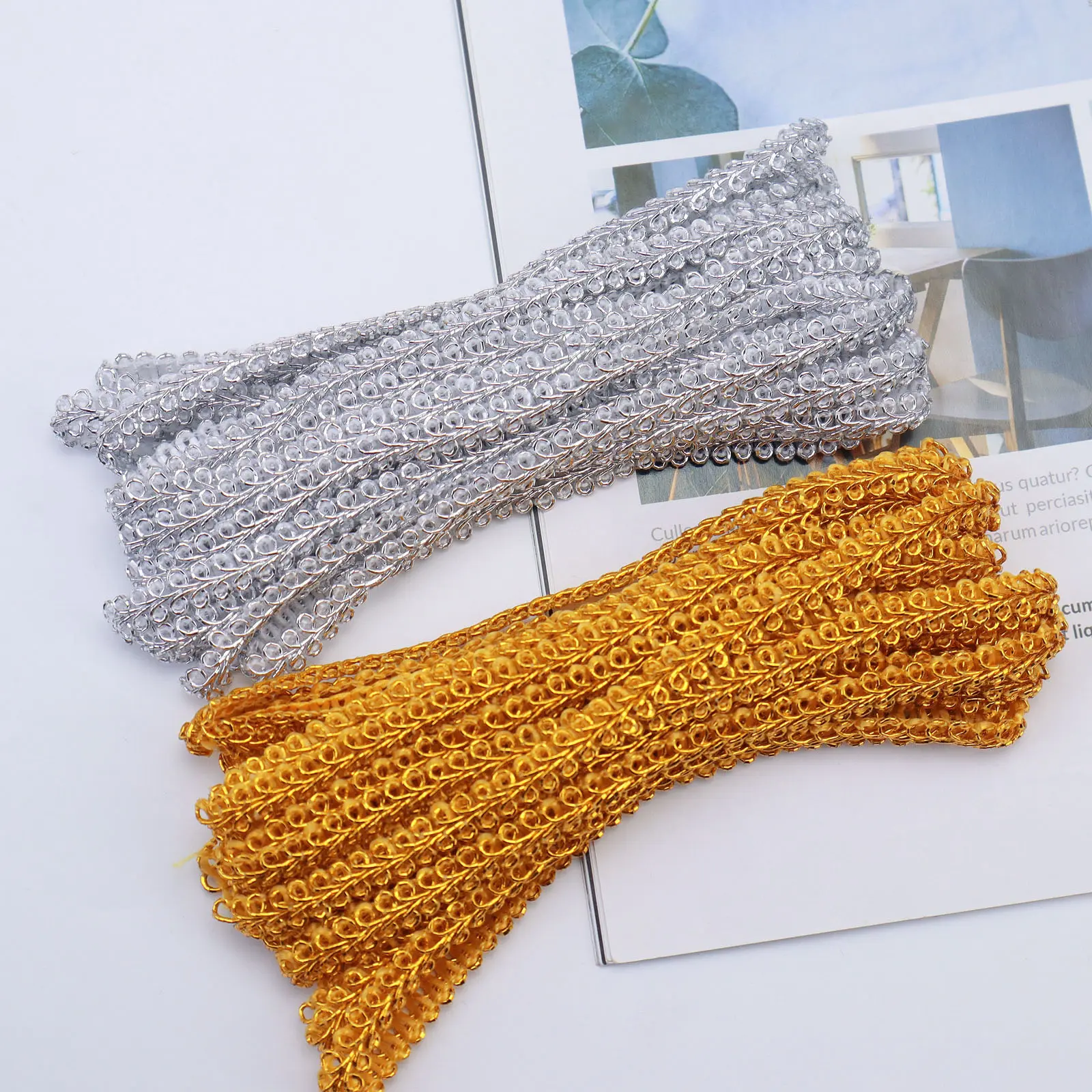 5 Yards Gimp Braid Trim Golden/Silver Lace Ribbon Metallic Braid Trim for Sewing,Costume Home Decoration