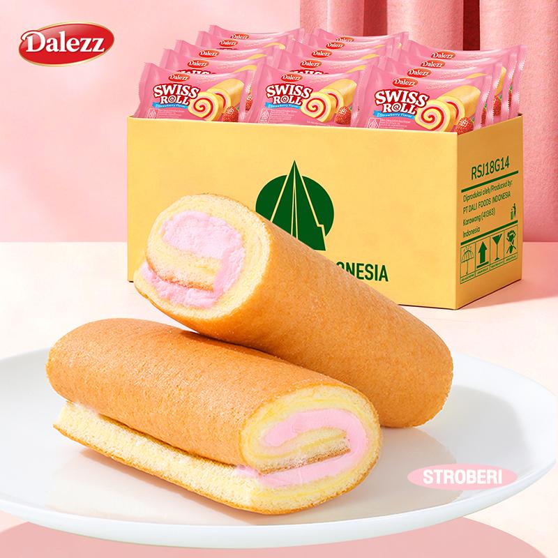 Dalezz Swiss Roll Bolu Gulung Lembut Isi Krim rasa Coklat, Stroberi, Keju, Susu, 18g - Snack Enak & Halal | BPOM