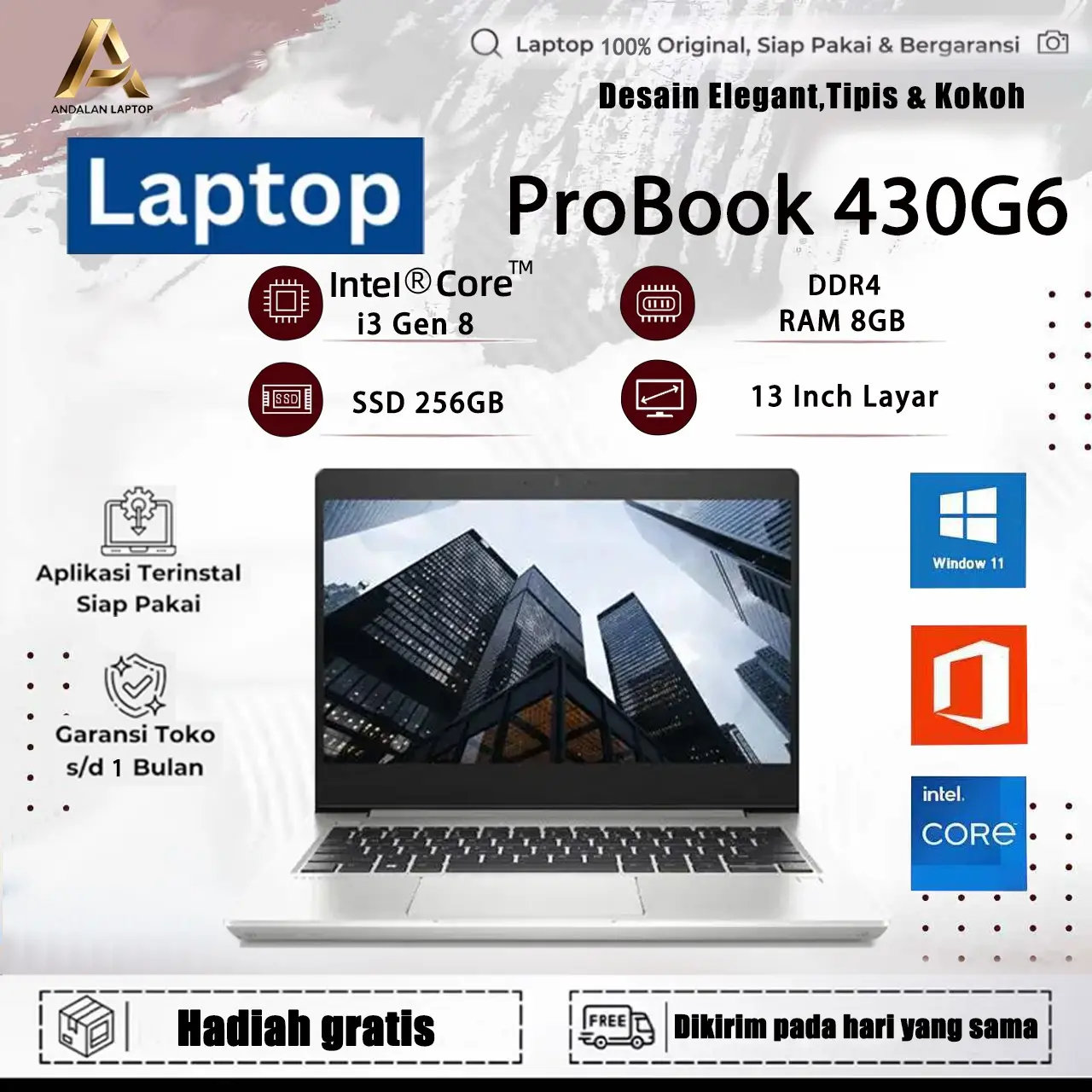 LAPTOP 430G6 intel Core i3 Gen 8  RAM 8GB-16GB SSD 256GB-512GB  Layar 13 inci Windows 11Pro Mulus Berkualitas Bergaransi Murah untuk Pelajar Sekolah