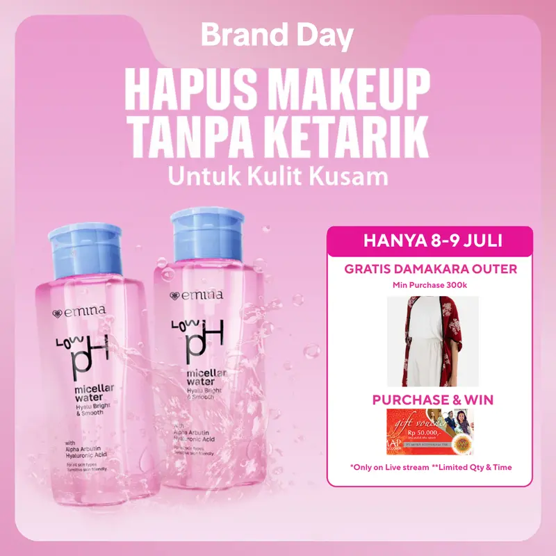 Emina Low pH Micellar Water Complete Series - Kering dan Kusam, Berminyak dan Berjerawat, Kulit Sensitif 125ml & 300ml | Pembersih Wajah Gentle Makeup Remover Double Cleansing Acne Skin Mencerahkan Menghaluskan Brightening Glowing 0