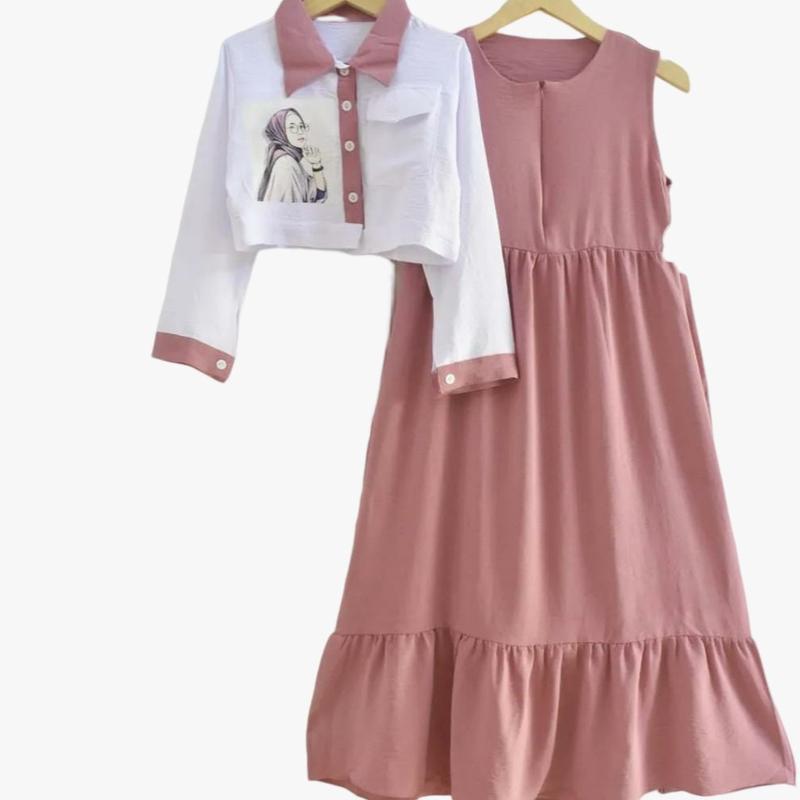 set anak gamis perempuan cardy 3-11 tahun 0