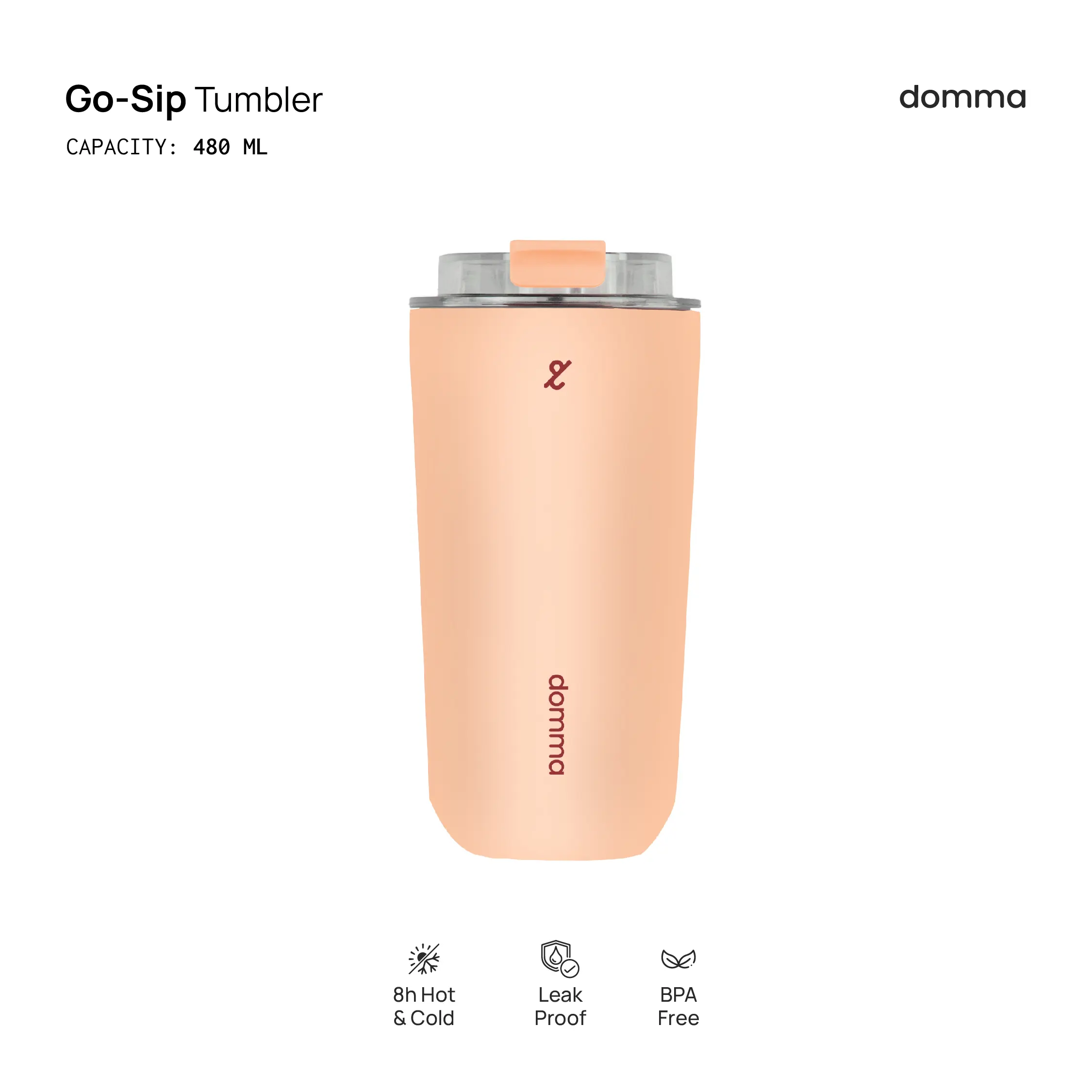 [Domma] 480 ml Go-Sip Tumbler Double Wall Stainless Steel Insulated Water Bottle Botol Minum Thermos Kopi Teh Mug Vacuum