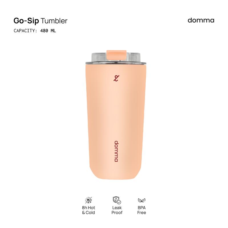 [Domma] 480 ml Go-Sip Tumbler Double Wall Stainless Steel Insulated Water Bottle Botol Minum Thermos Kopi Teh Mug Vacuum 0