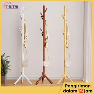 TETE(TOK)-Stand Hanger Kayu Stand Hanger Gantungan Baju Topi Multifungsi Rak Mantel Silinder 3 Kaki 42x42x175CM Hemat Ruang & Mudah Dibersihkan Gantungan kayu dari kayu jatuh ke lantai kamar tidur gantung gantung pakaian dalam ruang