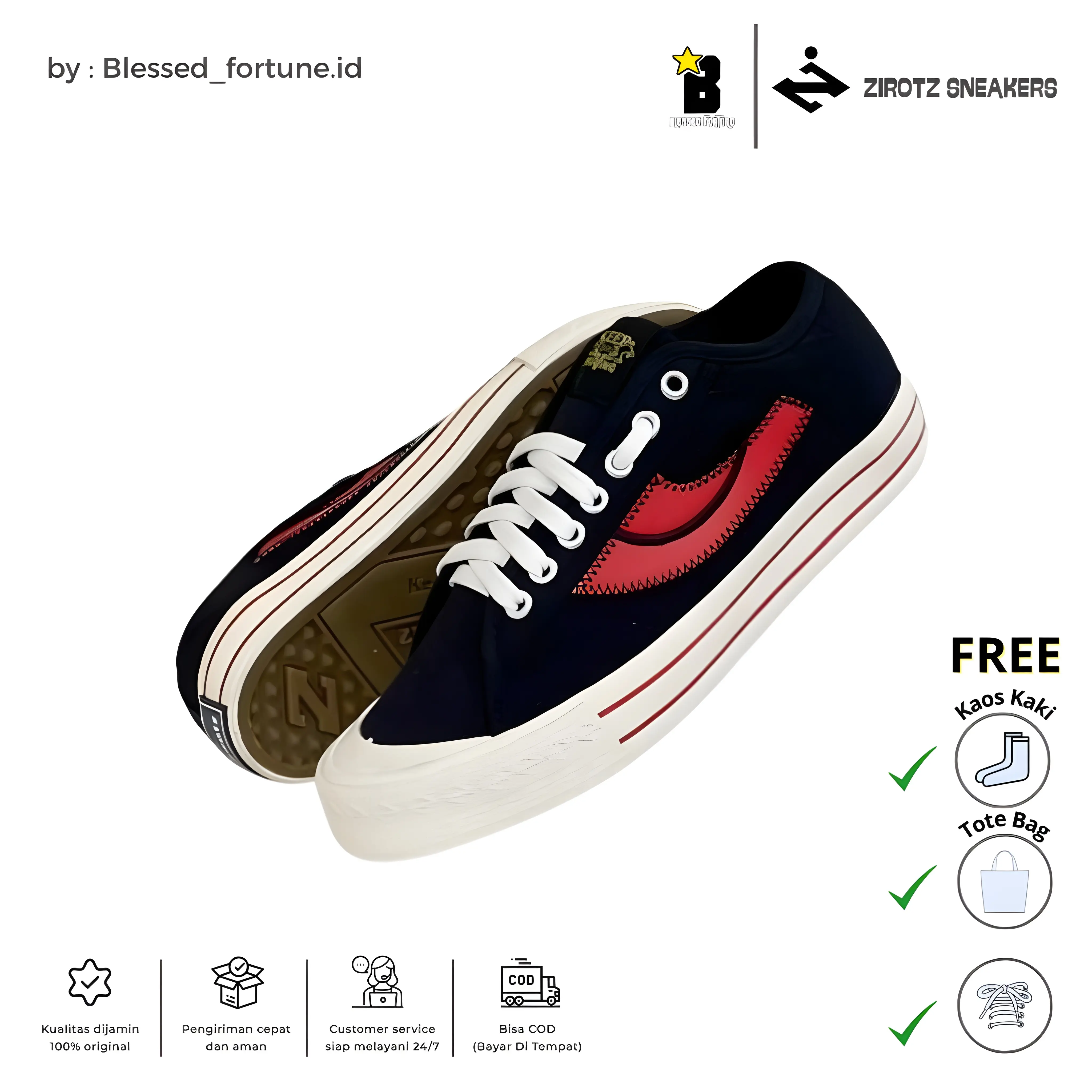 Zirotz - Milarian Gum X Milarian Black White| 36-44 | Sneakers Casual | Sepatu Hitam Merah Pria Wanita | Vulcanized Lokal By Blessed_Fortune.id