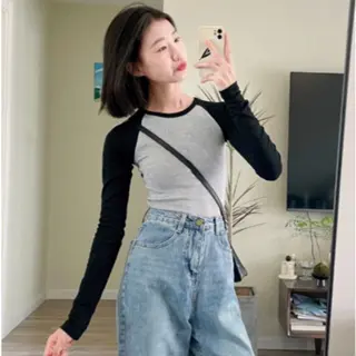 Clova BJ454 Baju Wanita Lengan Panjang Koas Crop Top Korean Style Atasan Kaos Pendek Oversize Pendek Oversize Tee Hitam Tshirt Polos Tshirt Polos Tulisan Basic 3
