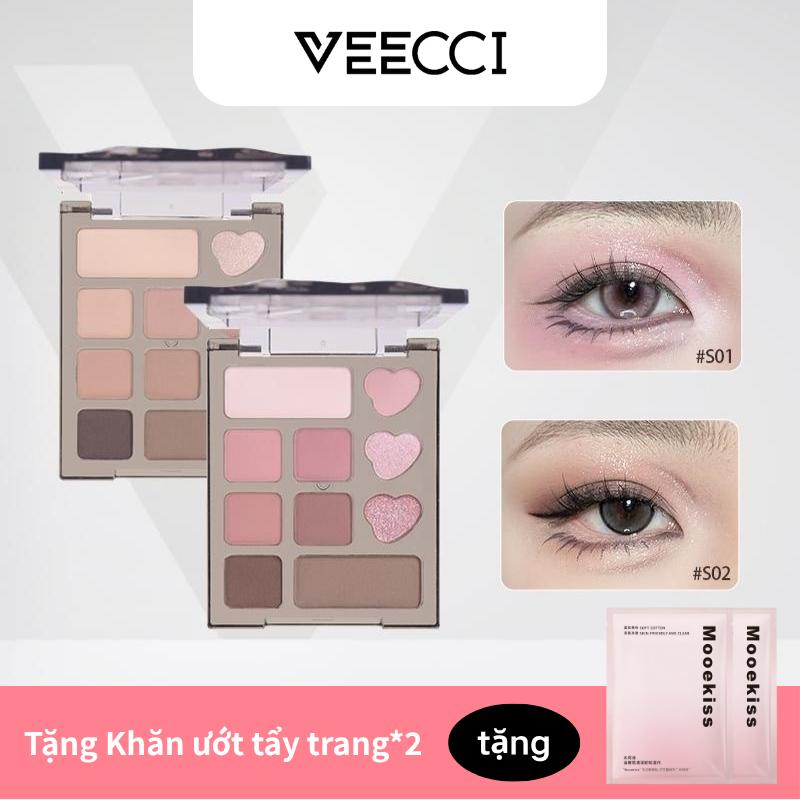 VEECCI  Bảng phấn mắt 10 ô tone màu hồng nhũ, bền màu, chất bột mịn dễ tán Mini 4.2g