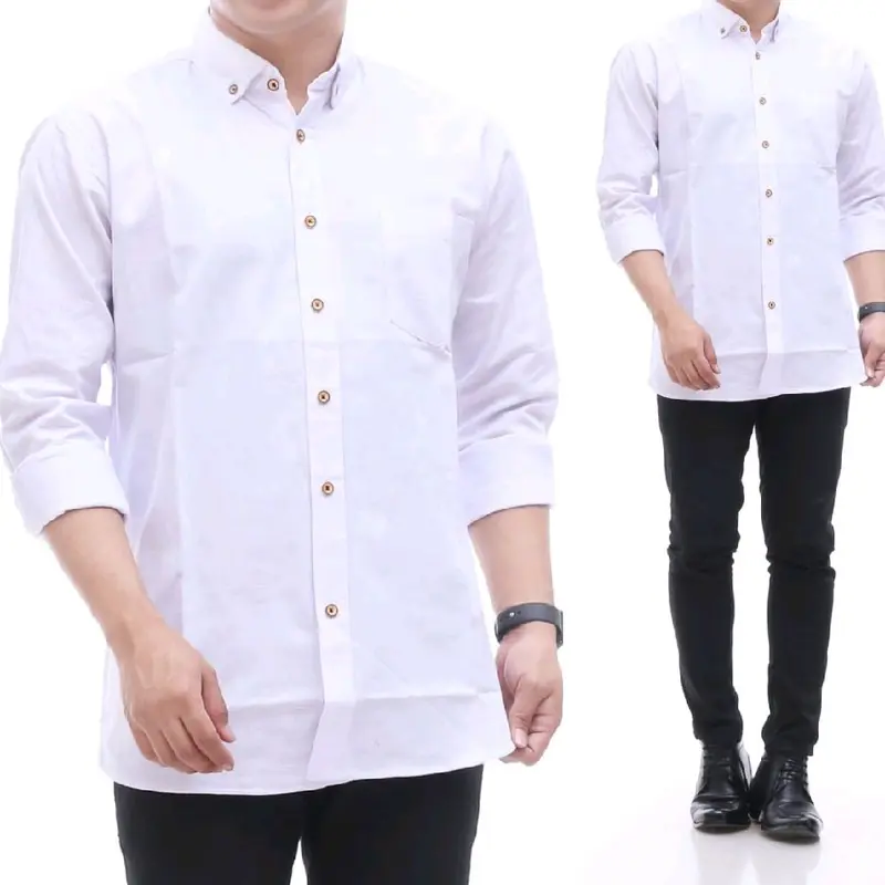 Kemeja Polos Lengan Panjang | Kemeja katun sigaret | Kemeja formal kasual | Atasan Pria | Kemeja koko | Reguler fit Dewasa High Casual 3